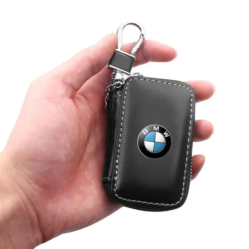 BAAR1 Car Sticker 2026 1Pcs Leather Emblem Car Key Case Keychain Zipper Key Case Bag For BMW M M3 M5 M6 M2 E46 E90 E60 F10 F30 E39 E36