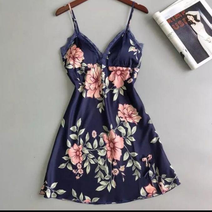 Ladies Sexy Silk Satin Night Dress Sleeveless Nighties V-neck Nightgown Nightdress Lace Sleepwear Nightwear