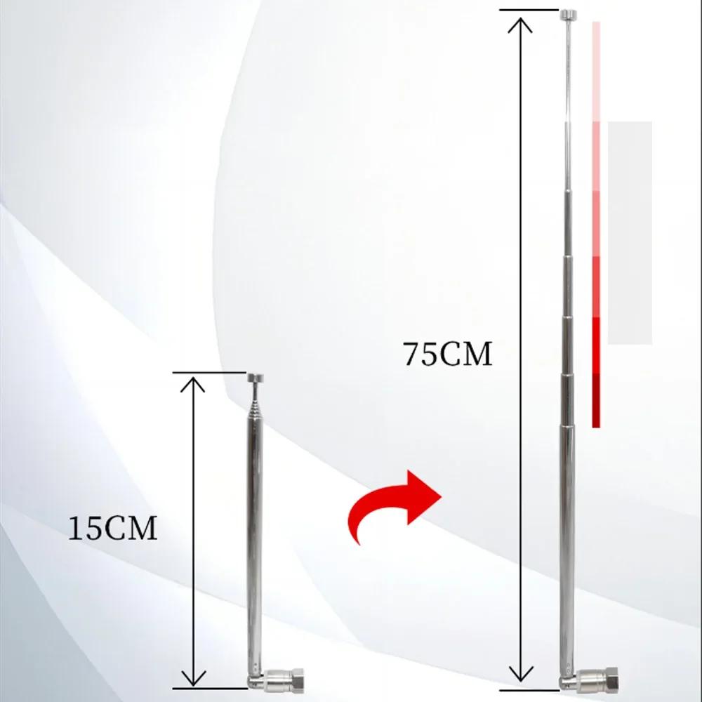 Телескопическая FM-радиоантенна 4 секции Хромированная медная антенна Вращающаяся на 360° AM FM-радио Универсальная антенна 45-450 МГц
