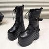 High Platform Gothic Boots Buckle Autumn Winter Leather Shoes Punk Street Cosplay Mid-calf Boots Motorcycle Short Botas 13.5cm