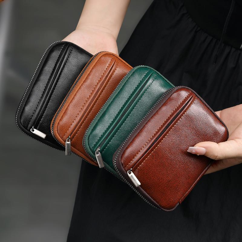 Minimalist Leather Key Organizer Pouch with Multiple Compartments Zipper Closure Slim Key Holder for Business Travel Gift