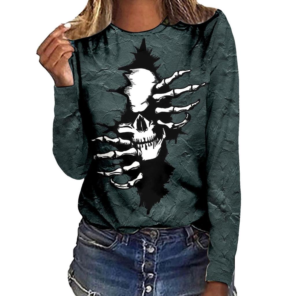 Cartoon Printed Women Street T-shirt Theme Sports Long Sleeve 3D Tees Halloween T-shirts Autumn Pullovers Top