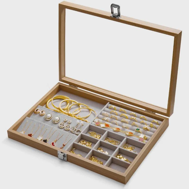 Transparent Dustproof Velvet Jewelry Box for Earrings, Bracelets, and Necklaces