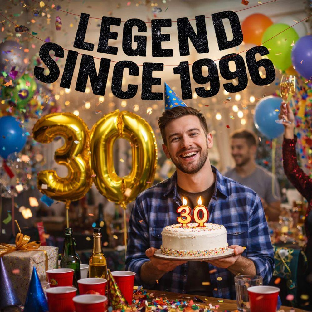 Garland Legend Since 1996 Banner Black Paper Party Scene Prop Lucky Hanging Flag  Home Decoration