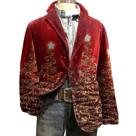 Пиджак Костюм Вельветовая Зимняя Куртка Приталенный Однобортный Пиджак Лацкан Длинный Рукав 3D Принт на Рождественскую Тематику Верхняя Одежда