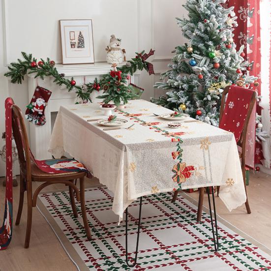 Кружевная скатерть с вышивкой Санта-Клауса и рождественского колокольчика, праздничная