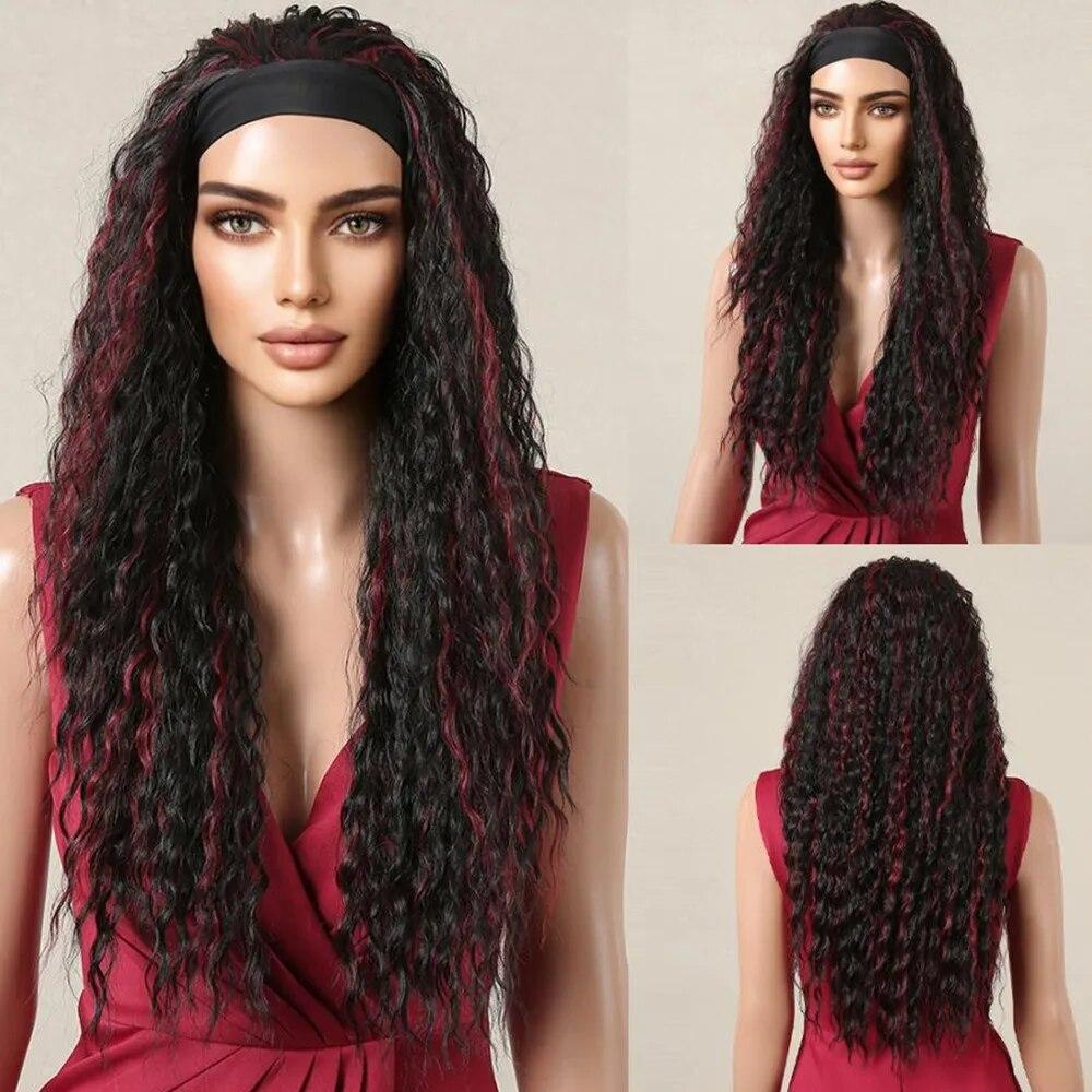 ALAN EATON Длинные каштаново-коричневые вьющиеся повязки на голову, парики для чернокожих женщин, термостойкое волокно, повязка на голову высокого качества для волос, ежедневная вечеринка