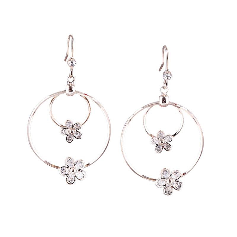 Luxury Zircon Flower Round Hoop Clip On Earrings Without Piercing Women Bride Long Ear Cuff Vintage Jewelry