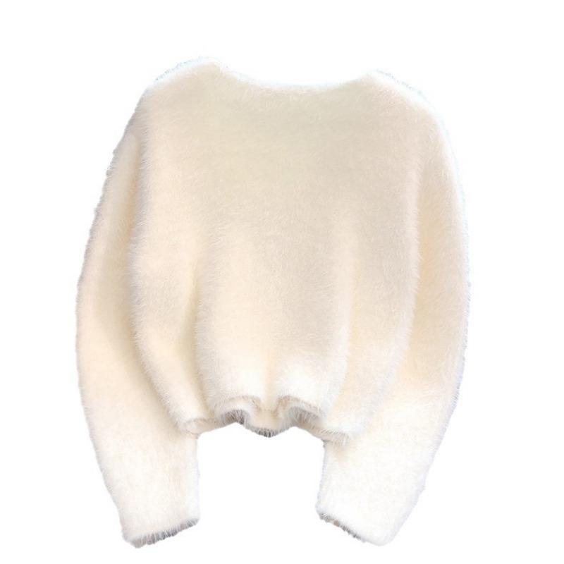 Кардиган женский вязаный под норку с круглым вырезом, новый осенне-зимний, с нежным темпераментом, тонкий, двубортный, куртка-свитер