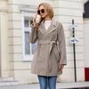 Women's Autumn and Winter Solid Color Long Sleeve Suit Collar Belt Woolen Suit Jacket