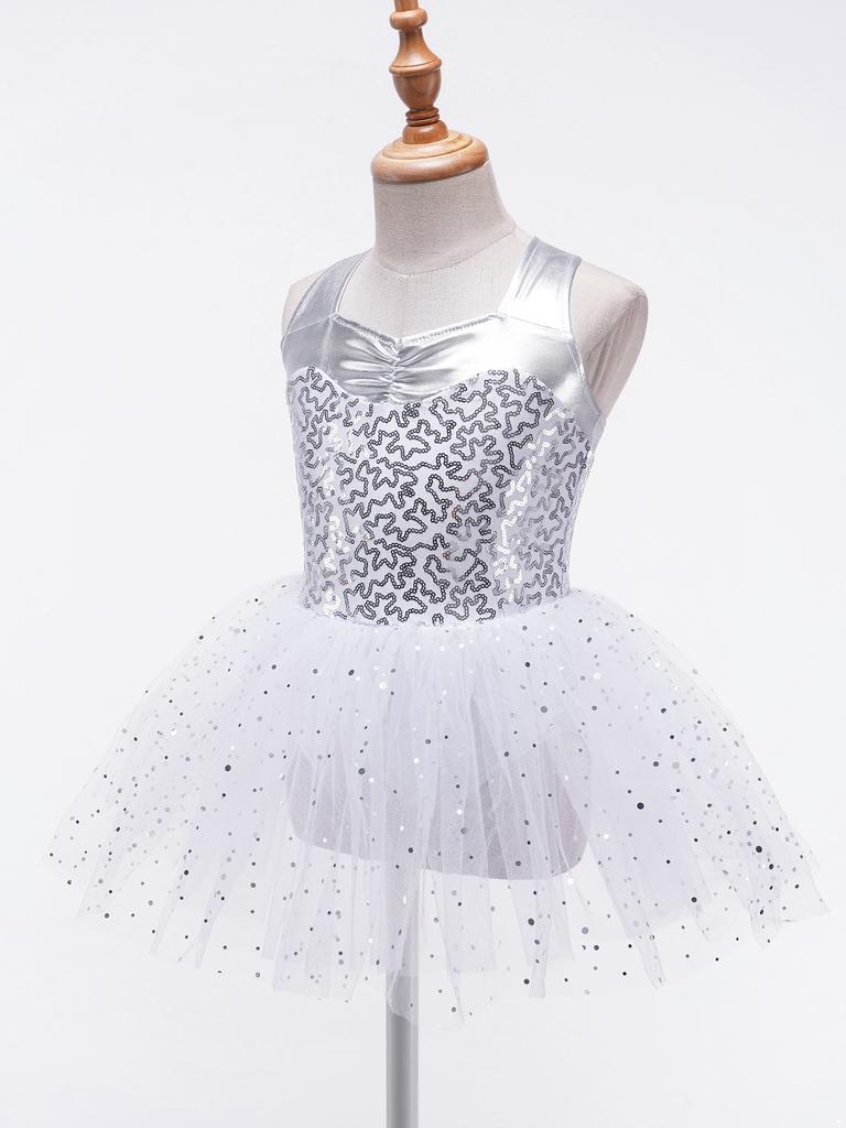 Блестящие пайетки для девочек, балетное платье, гимнастическое платье для фигурного катания, танцевальные костюмы для выступлений, лирическая танцевальная одежда