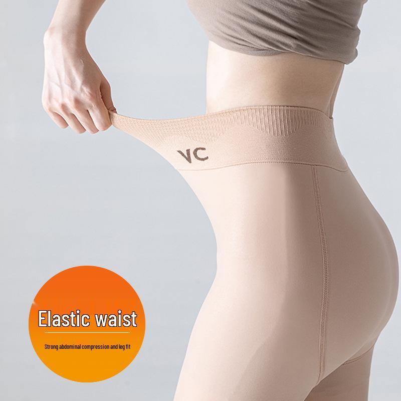 Теплые чулки с флисовой подкладкой, формирующие талию: Зимние женские красивые колготки, создающие эффект голых ног