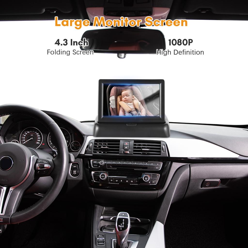 Baby Car Monitor 1080P Monitor Camera for Baby Rear Facing Seat 4.3 Inch Folding Car Seat Mirror