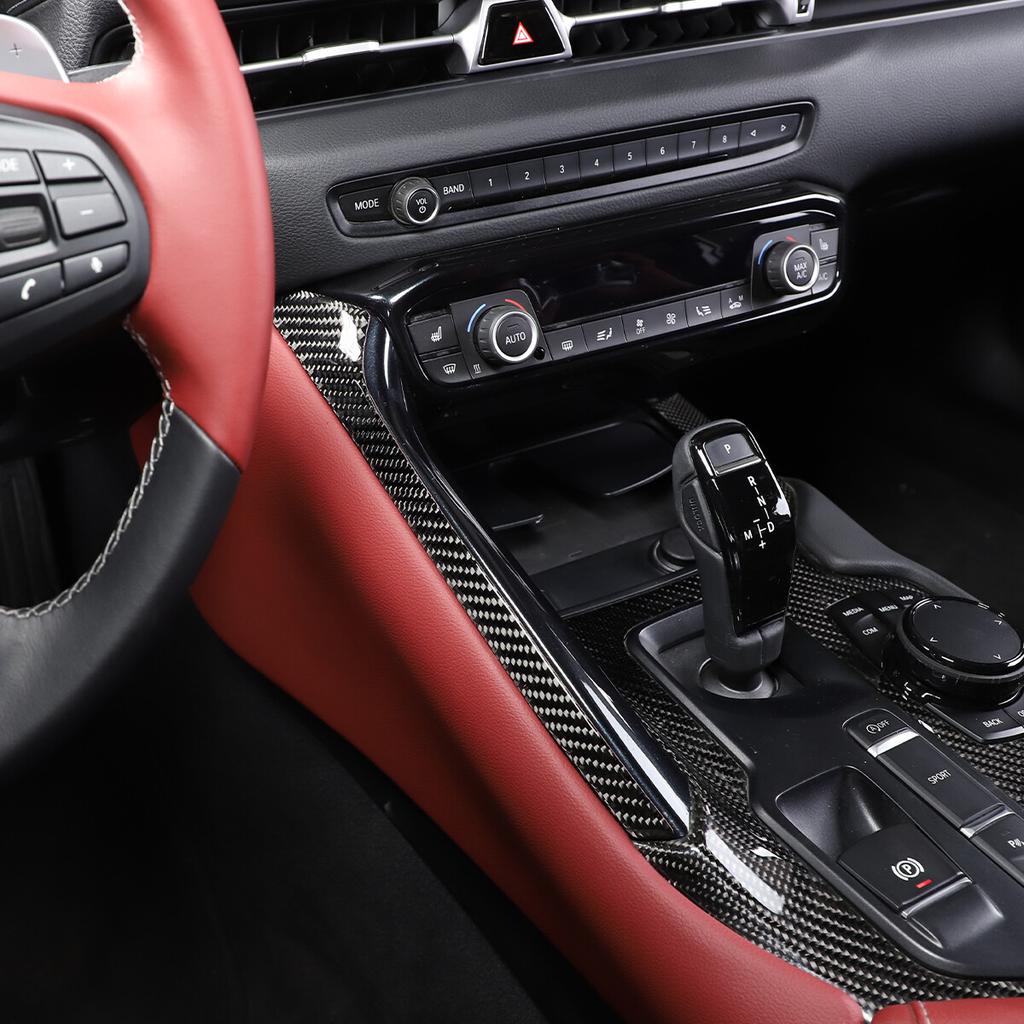Real Carbon Fiber Interior Gear Shift Panel Side Trim For Toyota Supra A90 19-24