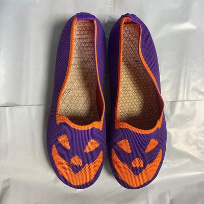 Летние осенние туфли на плоской подошве для женщин с рисунком тыквы на Хэллоуин, повседневная трикотажная обувь, мягкие подошвы, мокасины на День всех святых