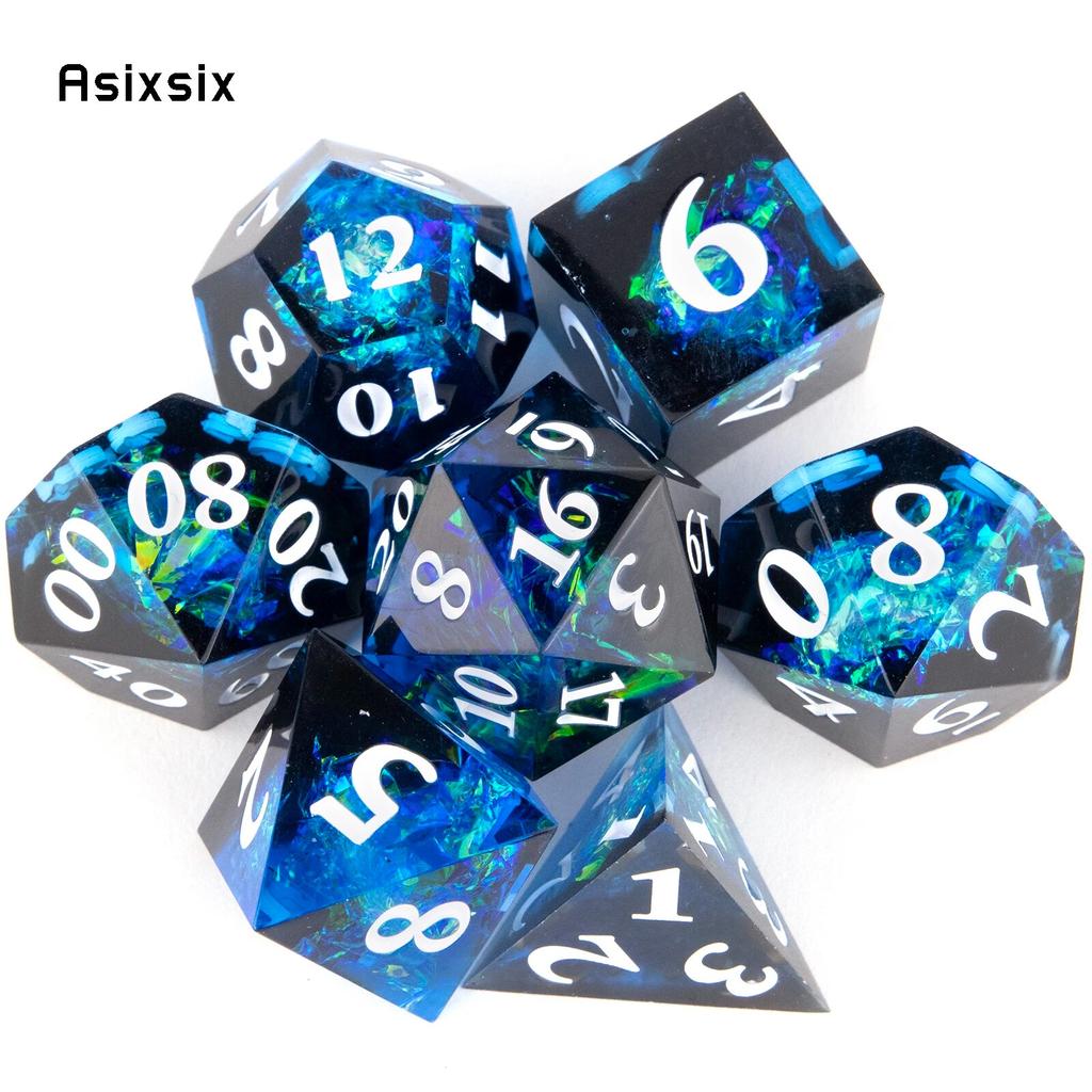 7 Pcs Dark Blue Resin White Number Sharp Edge Dice Polyhedral Dice Suitable for Role-Playing RPG Board Game