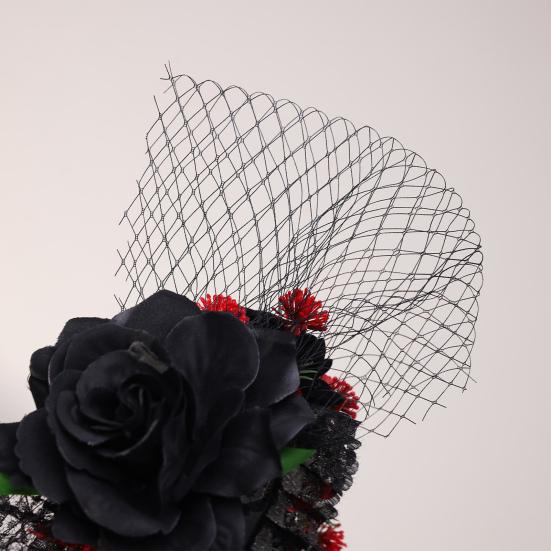 Yousheng Хэллоуин Роза Ободок для волос для женщин Готический Черное кружево Красная роза Повязки для волос Лолита Кружевной головной убор для маскарада Косплей вечеринки Волосы