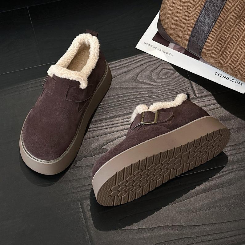 Кожаные ретро женские осенне-зимние модели, кожаные бархатные утепленные теплые пушистые туфли, повседневные хлопковые туфли на платформе