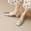 Retro Silver Light Mouth Sandals Women's Low Heel 2025 Summer New Elegant Soft Leather Square Head Thick Heel Mary Jane Shoes
