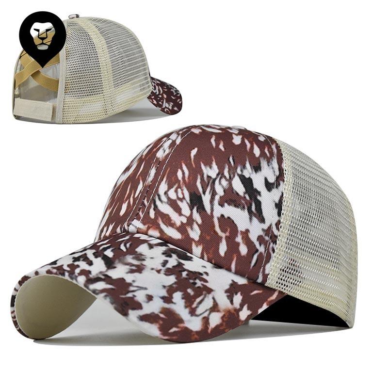 Новая импортная кепка с леопардовым принтом и перекрестным хвостом для европейских и американских женщин, кепка с конским хвостом, солнцезащитный козырек, бейсболка с конским хвостом