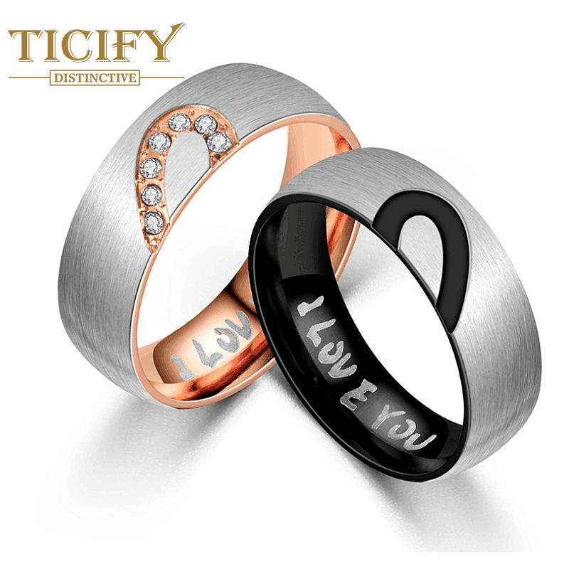 Кольцо из титановой стали в форме любви I LOVE YOU Кольцо для пары с цирконом