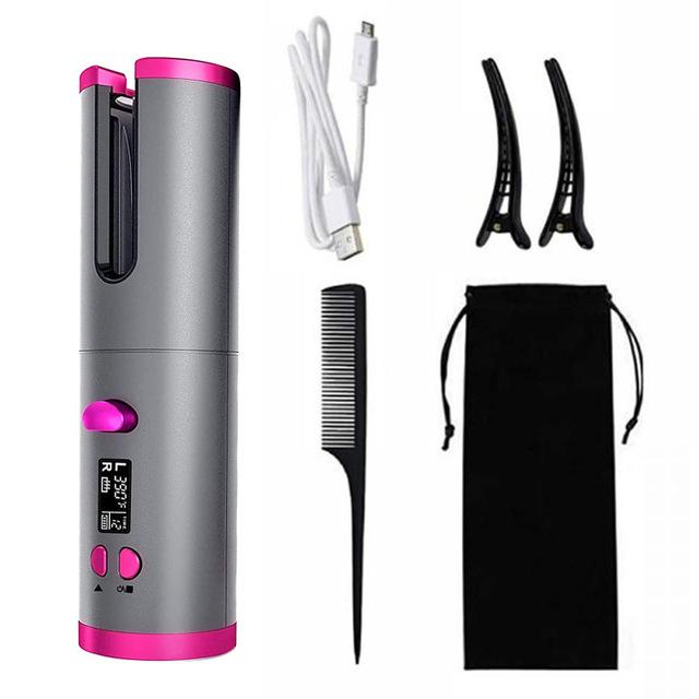 Automatic Wireless Hair Curler Cordless Rotating USB Rechargeable Curling Iron Display Temperature Adjustable Hair Curler