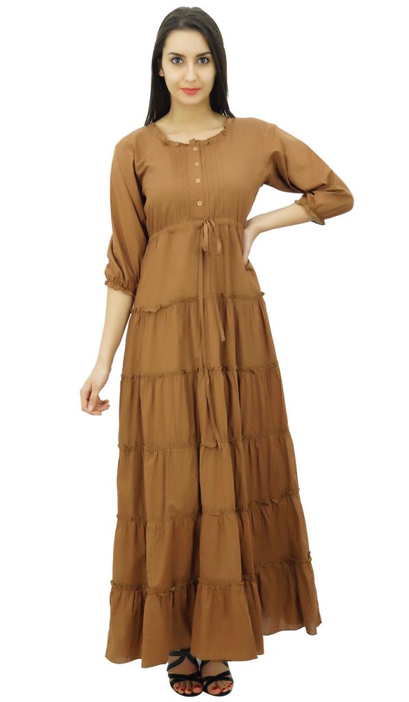 Bimba Женское летнее хлопковое платье макси с рукавом 3/4 и кулиской на талии