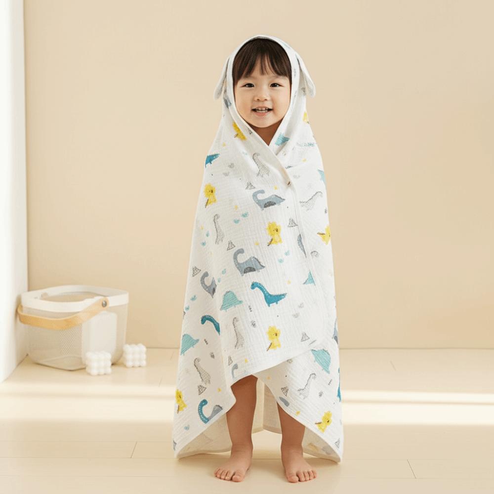 Cartoon Printed Baby Gauze Bath Towel Four Layer Infant Bathrobe Hooded Bathrobe Sleepwear