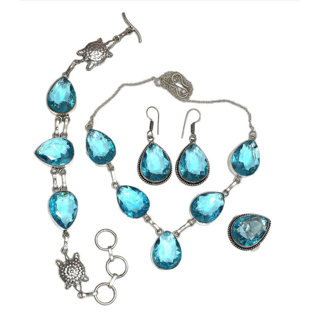 Topaz Blue London Jewelry Set  Gemstone Necklace Gift Sterling-20