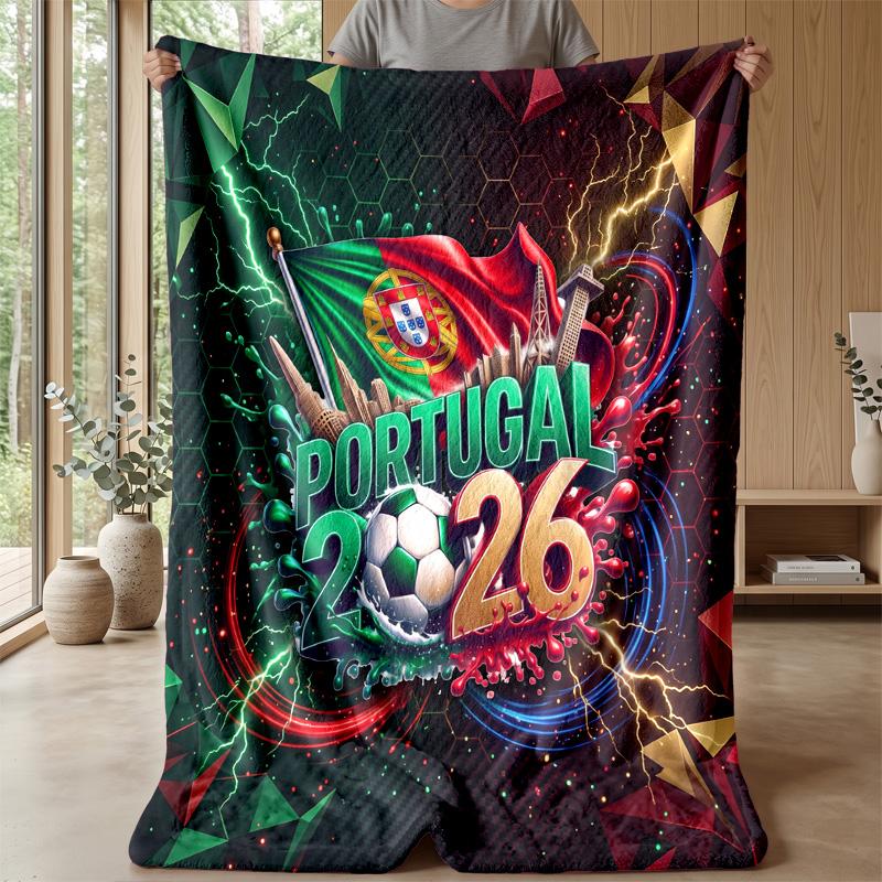 Portugal Football Printed Flannel Blanket Skin Friendly Warm Decorative Throw for Indoor Couch Bed Daily Use