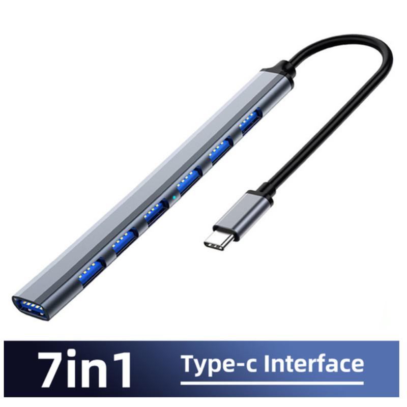 7-в-1 Usb C Hub 3.0 Type C 7-портовый мульти-сплиттер Otg USB-адаптер питания, совместимый с Macbook Pro
