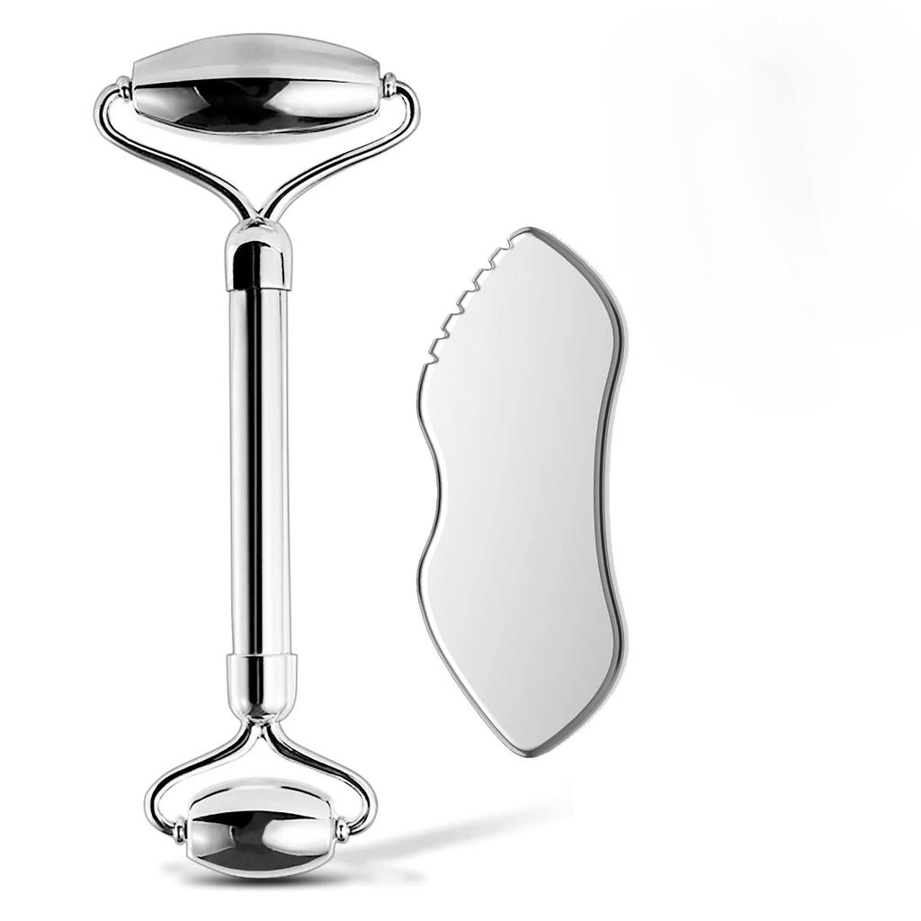 Набор из 1/2/3 шт. из нержавеющей стали: ролик для лица и инструмент для массажа Гуаша. Металлические инструменты для красоты для тела, лица, шеи и глаз