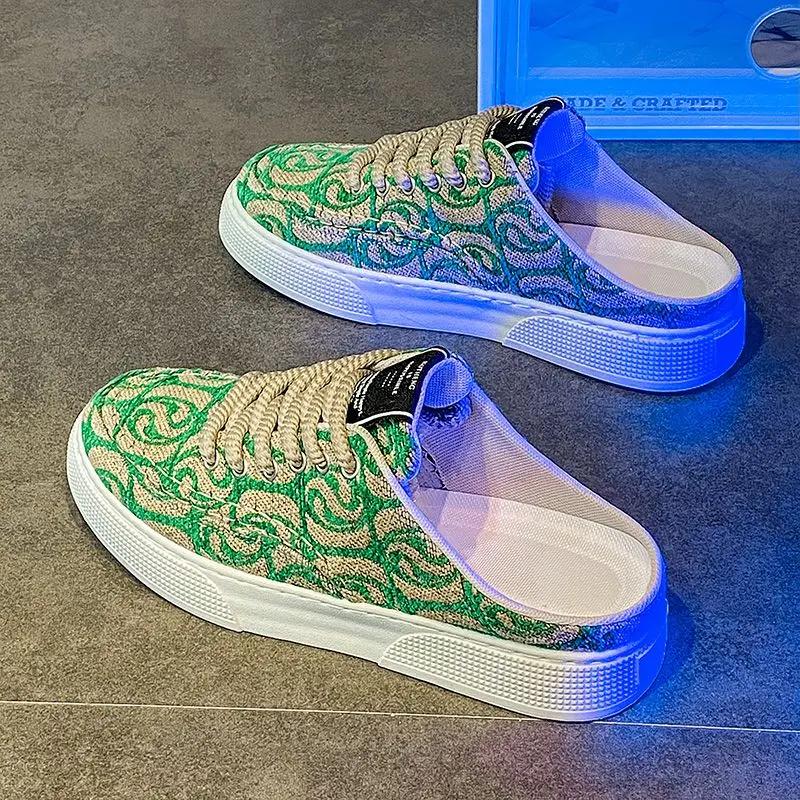 Men's Shoe Canvas Half Slides Mules Summer Casual Male Slipper Original Cheap Shoes Stylish Hot Mascullino Liquidation Eva Fun