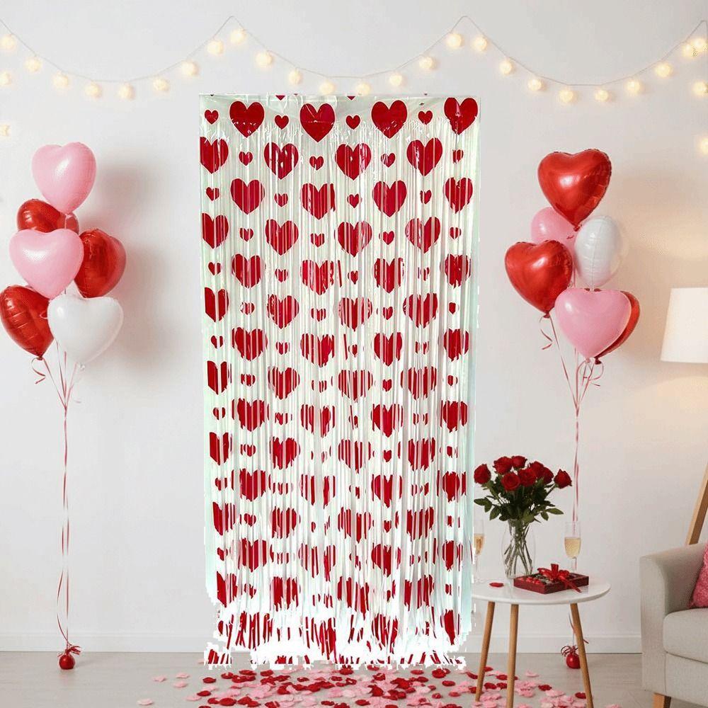 Hanging Valentine's Day Party Backdrop Foldable Streamers Curtains Valentines Day