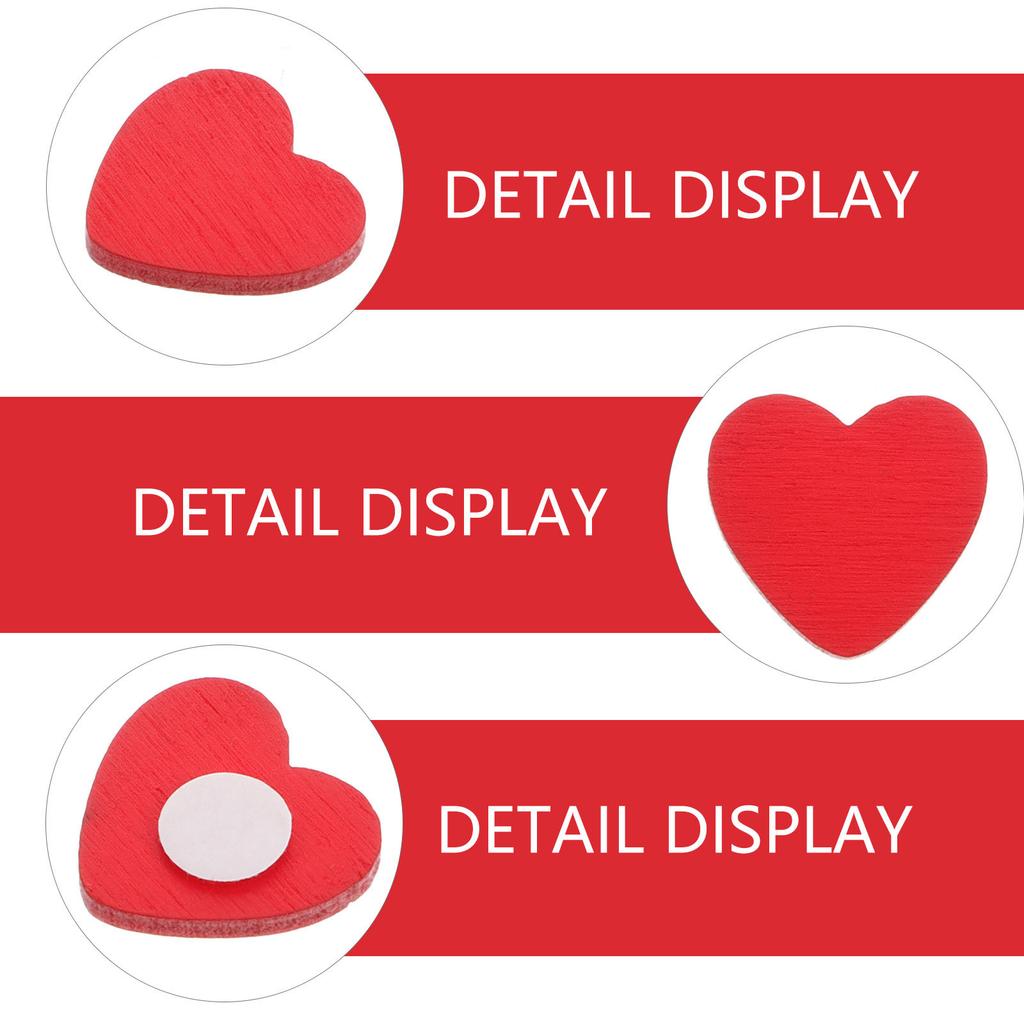 50Pcs Self Adhesive Wooden Heart Stickers for Valentine's Day Wedding Craft Scrapbook Gift Decoration Wooden Red Heart Sticker