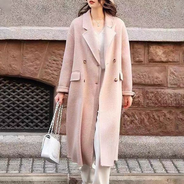 Осенне-зимнее высококачественное двухстороннее кашемировое пальто, женское новое шерстяное пальто с воротником ручной работы, сшитое вручную