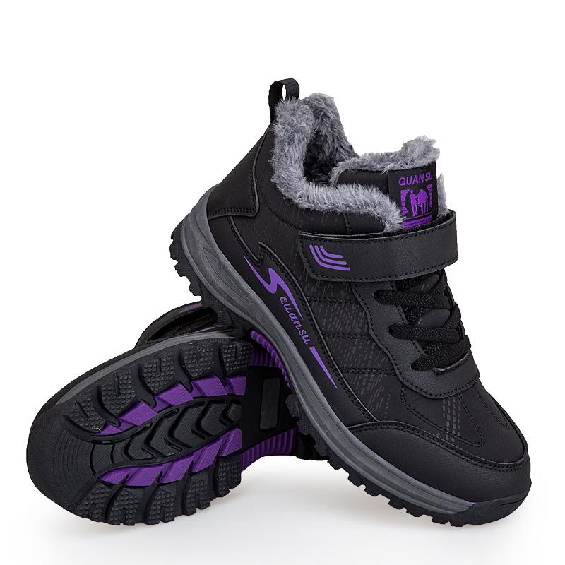 Уличная обувь из хлопка, зимняя, с ворсом, утолщенная, теплая, нескользящая, для пожилых людей, повседневная, с высоким берцем, для ходьбы, не пропускающая брызги, обувь для мам