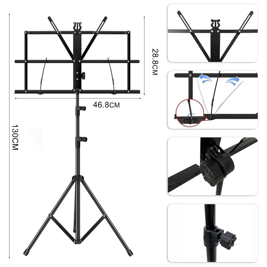 TOPAIM Lightweight Folding Music Stand with Storage Height and Angle Steel Suitable for Live and Recitals Bag, Adjustable, Extendable, Portable,