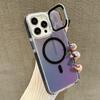 For iPhone 15 Pro Magnetic Case TPU Acrylic Phone Back Cover with Lens Film and Kickstand