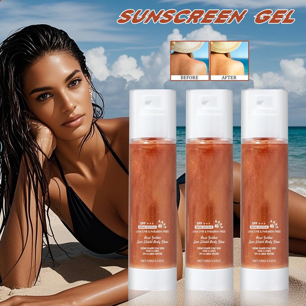 Солнцезащитный гель для тела, легкий солнцезащитный гель-блеск, освежающий и увлажняющий, уменьшает выработку меланина, 100 г(1шт)