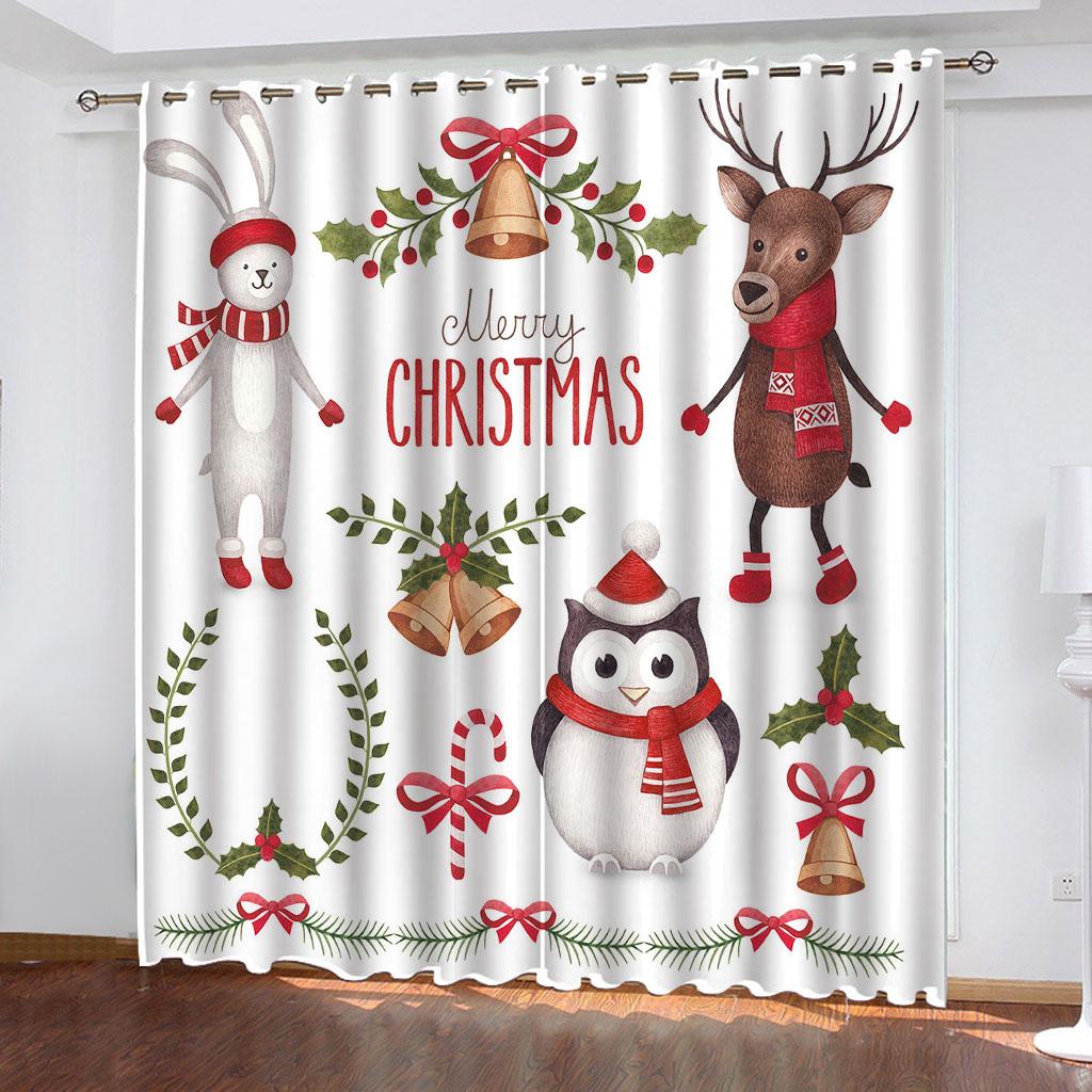 Рождественские печатные шторы Cortinas из 100% полиэстера для гостиной, спальни, затемняющие шторы, перфорированные кухонные аксессуары, защита от пыли