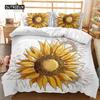 Sunflower Duvet Cover Set Yellow Flower Bedding Set Sunflower Botanical Floral Garden Bloom Print On Black Polyester Quilt Cover