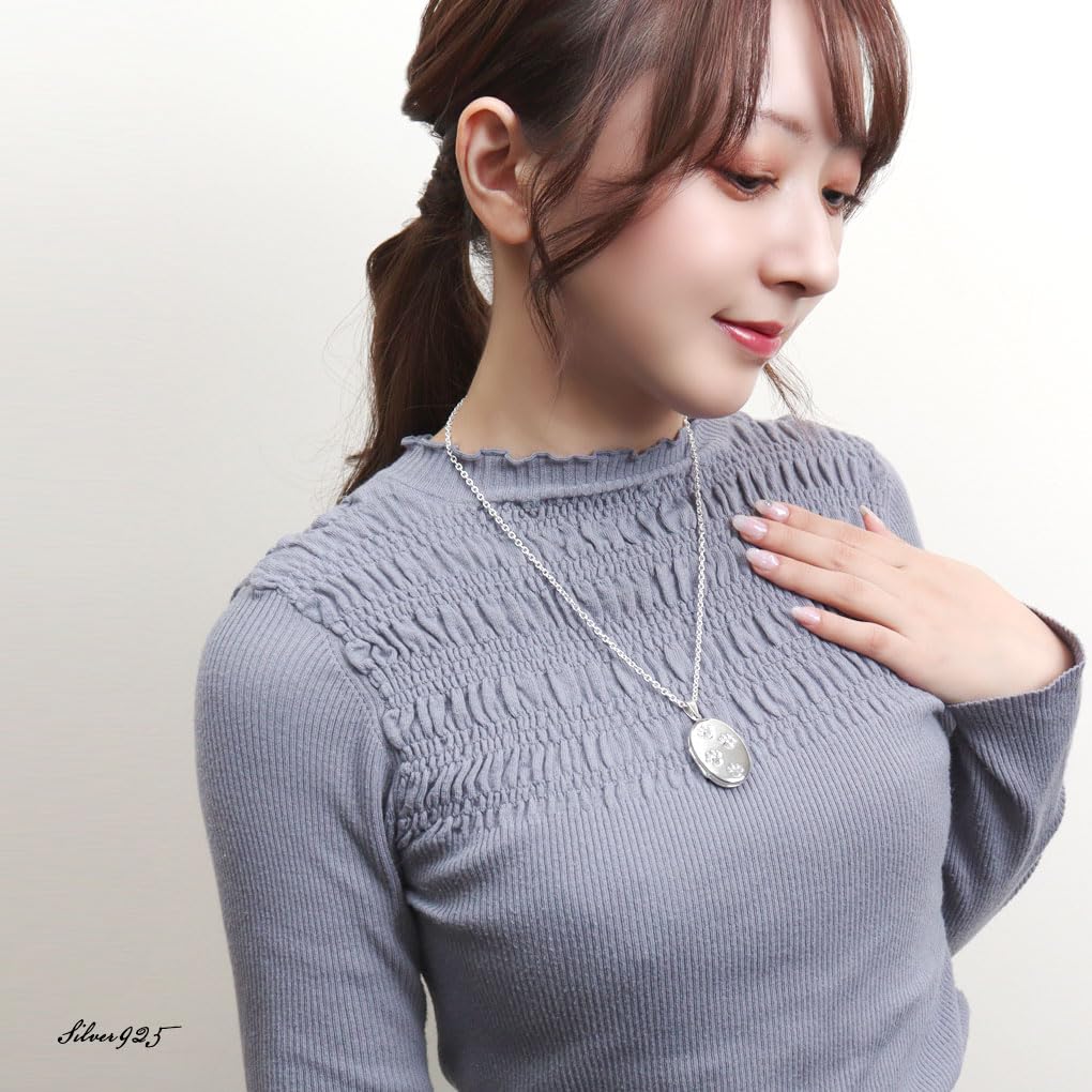 Овальный медальон-подвеска с отпечатком лапы на цепочке, шарм, серебро 925 пробы, для фото питомца, собаки, кошки, животного [Shinjuku Ginnokura] Женский