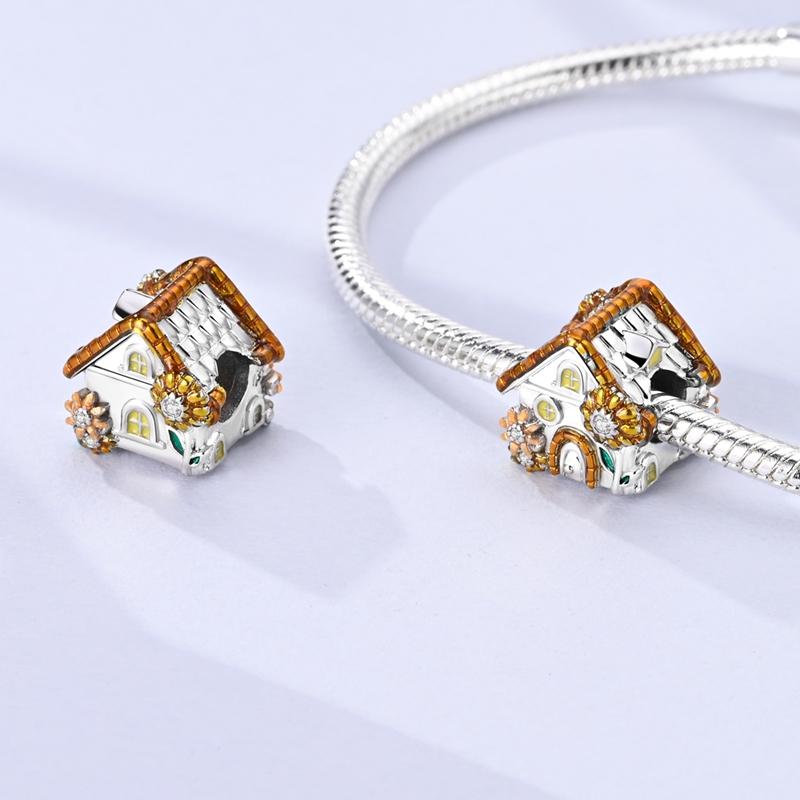 925 Sterling Silver Yellow Flower Sunflower Pendant House Owl Beads Slippers Bag Charms Beads Fit DIY Silver Bracelets Jewelry