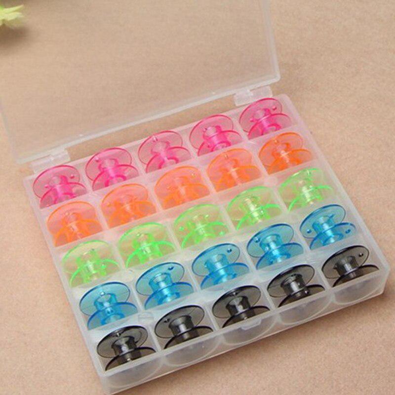 25 Pcs/Box Colorful Sewing Thread Spools Plastic Case Empty Bobbin Sewing Machine Diy Sewing Tools