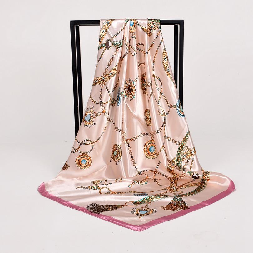 [BYSIFA] Navy Blue Chinese Roses Large Square Scarves New Female Elegant Large Silk Scarf Fashion Ladies Accessories 90*90cm