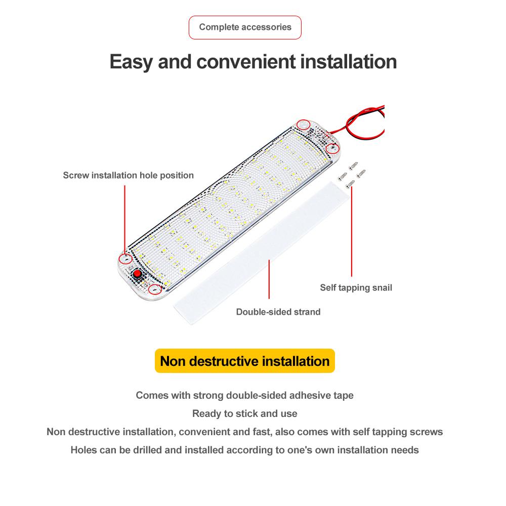 12-80 В освещение салона автомобиля 48/72 светодиода полоса света для чтения ночник потолочный светильник с выключателем для фургона грузовика плафон освещения