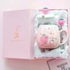 Cute Ceramic Cup with Lid Spoon Girl Strawberry Mug Couple Coffee Breakfast Cup Student Household Drinking Cup