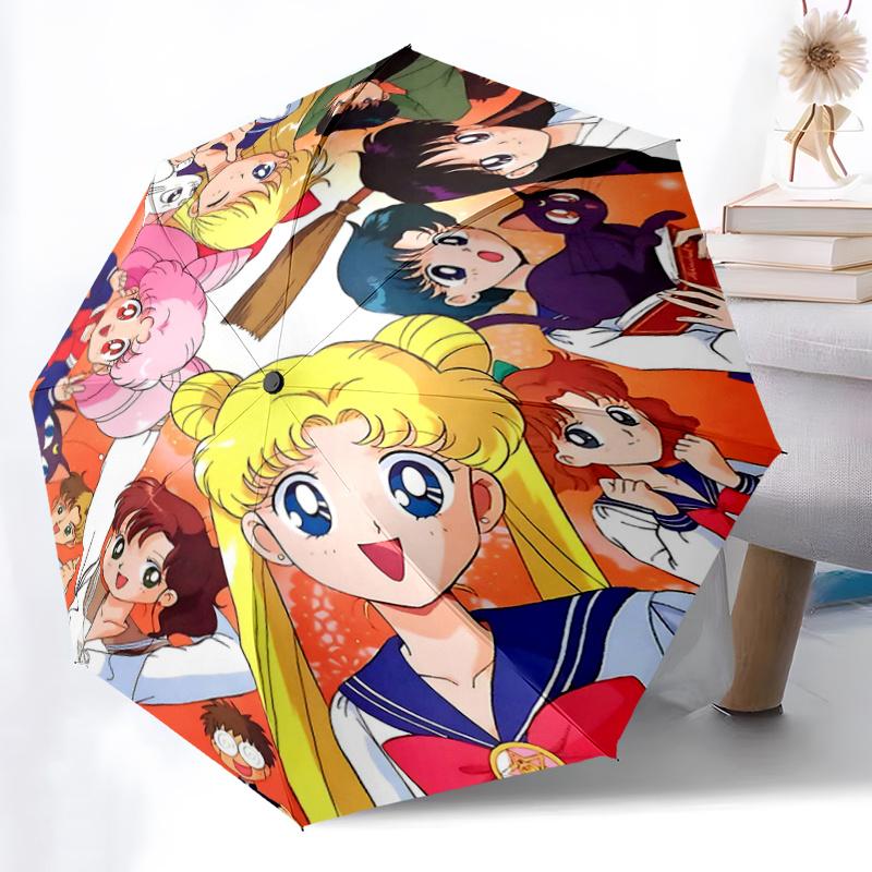 1pc Usagi Tsukino and Her Friends Sailor Moon Fully Automatic Folding Portable Umbrella, 8 Iron Frames, Three-Fold Design, Suitable for All Seaso