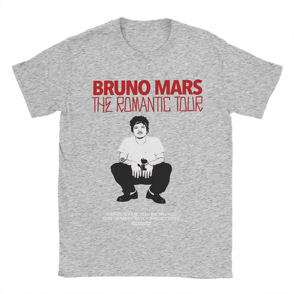 Футболка Bruno Mars The Romantic Tour Унисекс Винтажная Чистый Хлопок Круглый Вырез Короткий Рукав Футболки Большие Размеры Топы
